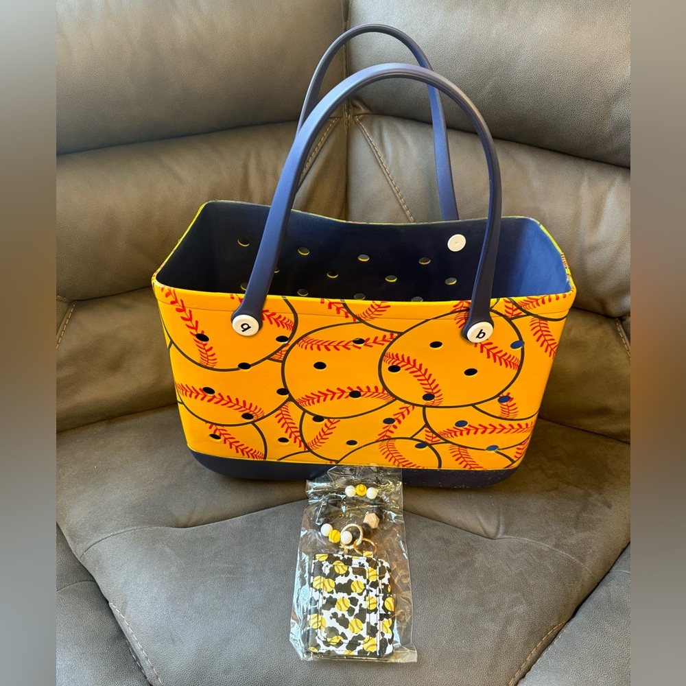 Softball Tote and Wallet Keychain